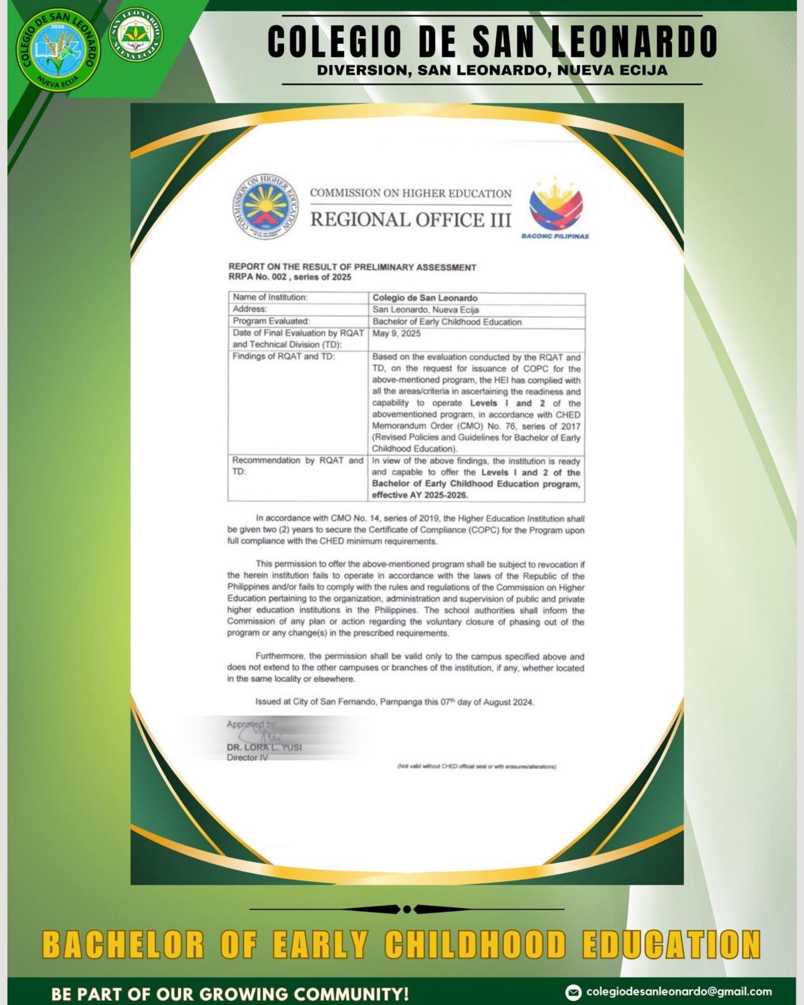 𝐂𝐎𝐋𝐄𝐆𝐈𝐎 𝐃𝐄 𝐒𝐀𝐍 𝐋𝐄𝐎𝐍𝐀𝐑𝐃𝐎: 𝐂𝐎𝐌𝐌𝐈𝐓𝐓𝐄𝐃 𝐓𝐎 𝐐𝐔𝐀𝐋𝐈𝐓𝐘 𝐄𝐃𝐔𝐂𝐀𝐓𝐈𝐎𝐍 𝐖𝐈𝐓𝐇 𝐅𝐔𝐋𝐋 𝐆𝐎𝐕𝐄𝐑𝐍𝐌𝐄𝐍𝐓 𝐑𝐄𝐂𝐎𝐆𝐍𝐈𝐓𝐈𝐎𝐍