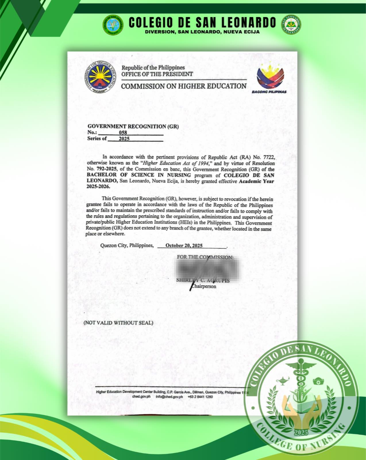 𝑩𝑺 𝑵𝑼𝑹𝑺𝑰𝑵𝑮 𝑷𝑹𝑶𝑮𝑹𝑨𝑴 𝑮𝑹𝑨𝑵𝑻𝑬𝑫 𝑮𝑶𝑽𝑬𝑹𝑵𝑴𝑬𝑵𝑻 𝑹𝑬𝑪𝑶𝑮𝑵𝑰𝑻𝑰𝑶𝑵!